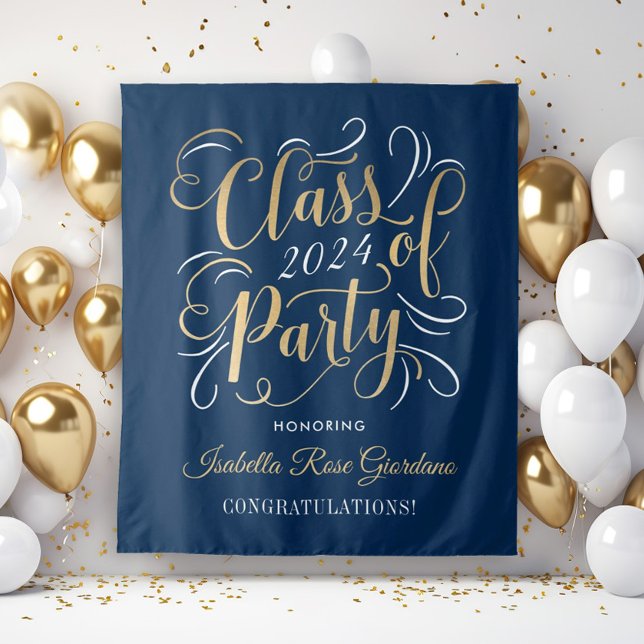 Class of 2025 Gold Navy Custom Graduation Party Tapestry (Creator Uploaded)