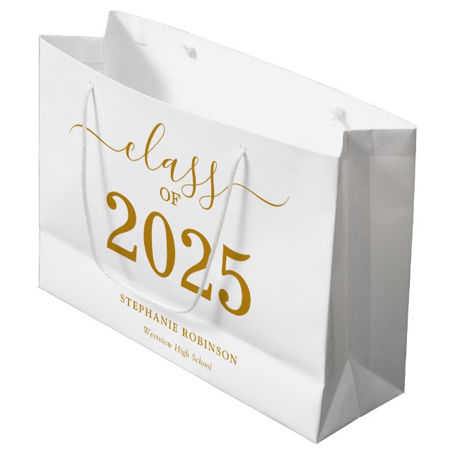 Class of 2025 Gold Script Graduation  Large Gift Bag (Front Angled)
