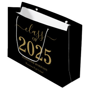 Class of 2025 Gold Script On Black Graduation  Large Gift Bag
