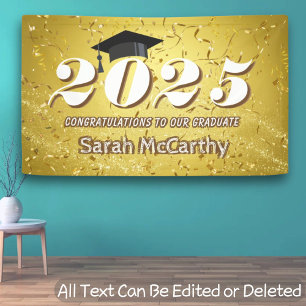 Class of 2025 Grad Gold Confetti Graduation Party Banner
