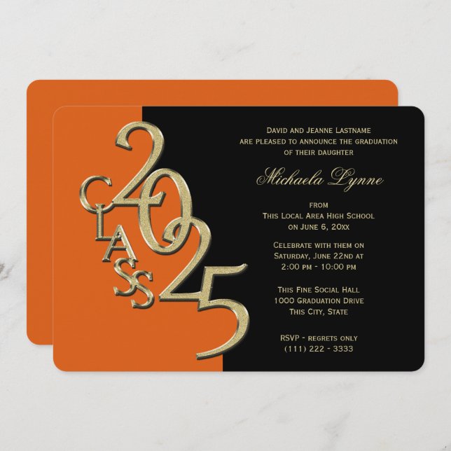 Class of 2025 Grad Gold with Colour Option Invitation (Front/Back)
