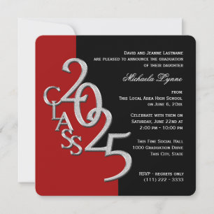 Class of 2025 Grad Red and Black Invitation