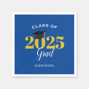Class of 2025 Grad Simple Blue and Gold Paper Plat Napkin
