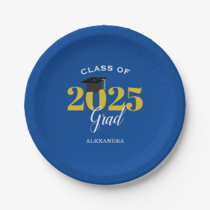 Class of 2025 Grad Simple Blue and Gold Paper Plate