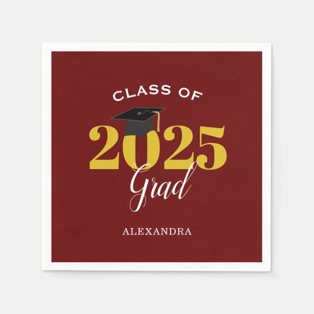 Class of 2025 Grad Simple Maroon and Gold Napkin (Front)