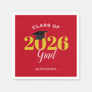 Class of 2025 Grad Simple Red and Gold Napkin