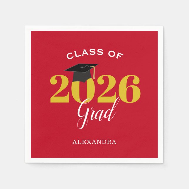 Class of 2025 Grad Simple Red and Gold Napkin (Front)
