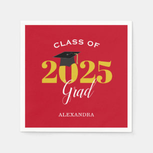 Class of 2025 Grad Simple Red and Gold Napkin