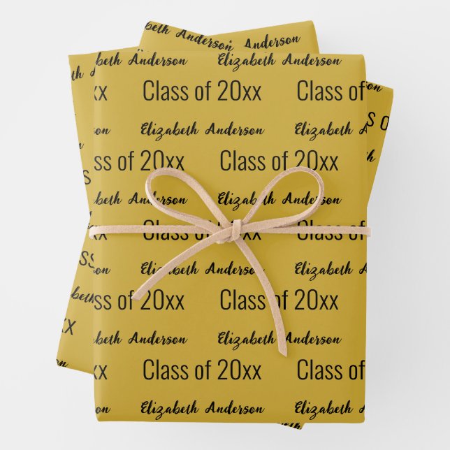 Class of 2025 Grads Full Name Black and Gold Wrapping Paper Sheet (In situ)