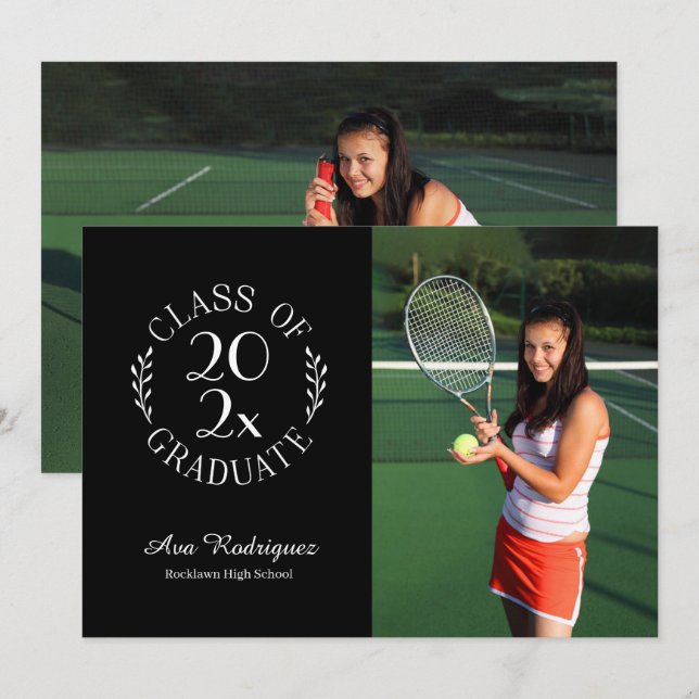 Class of 2025 Graduate 2 Photo Black Graduation Announcement (Front/Back)