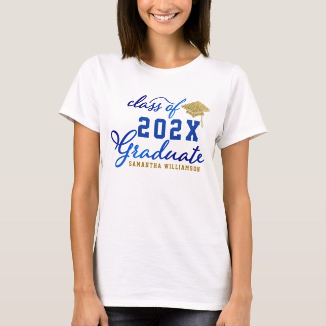 Class of 2025 Graduate Blue Gold White Graduation T-Shirt (Front)