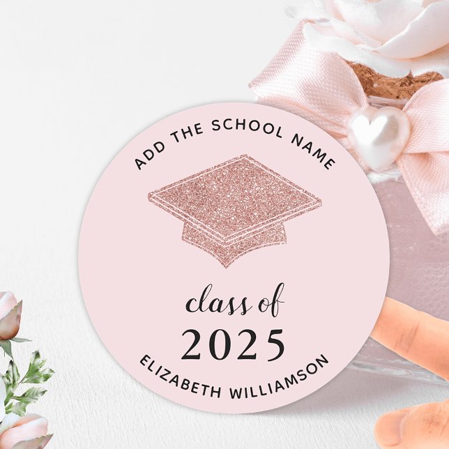 Class of 2025 Graduate Blush Pink Graduation Classic Round Sticker (Creator Uploaded)