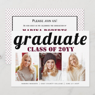Class of 2025 graduate burgundy typography photo invitation