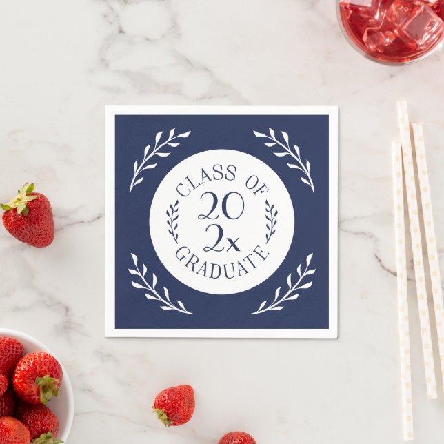 Class Of 2025 Graduate Chic Navy White Botanical Napkin (Insitu)