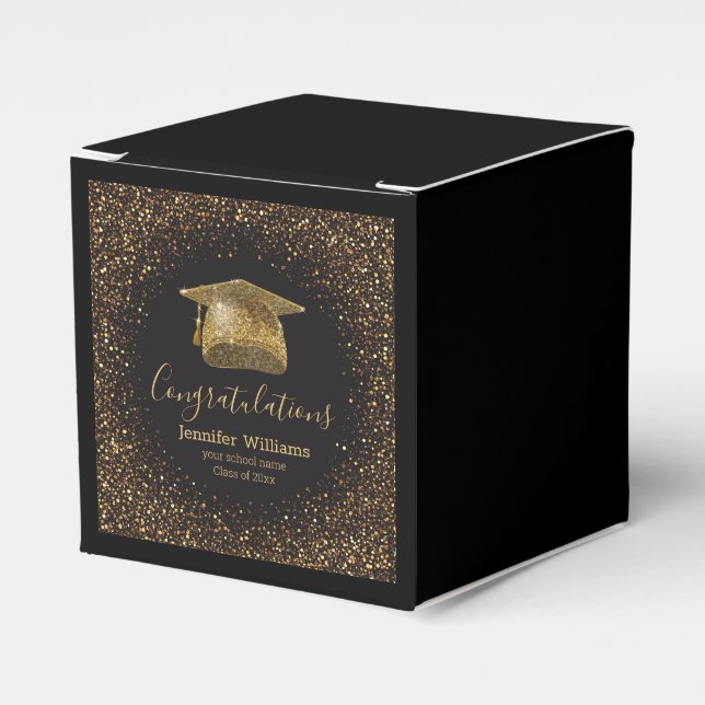 Class of 2025 graduate hat gold luxury black  favour box (Front Side)