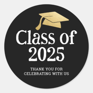 Class of 2025 Graduate Hat Thank You Black Classic Round Sticker