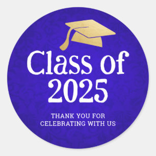 Class of 2025 Graduate Hat   Thank You Blue Classic Round Sticker