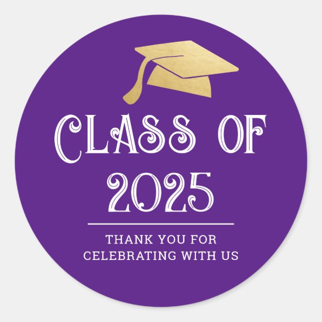 Class of 2025 Graduate Hat | Thank You Purple Classic Round Sticker (Front)