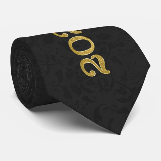 Class of 2025 Graduate in Gold and Black Damask Tie (Rolled)