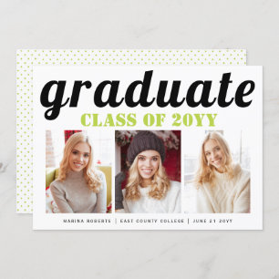 Class of 2025 graduate lime green typography photo invitation