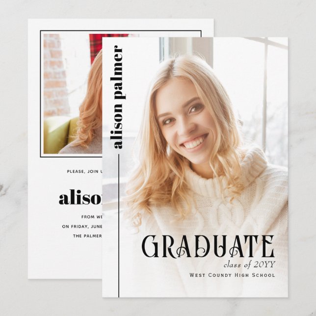 Class of 2025 GRADUATE minimalist photo Invitation (Front/Back)