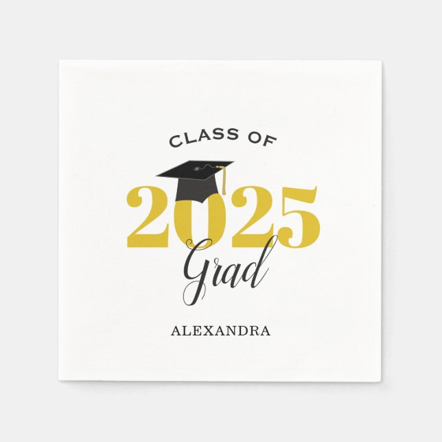 Class of 2025 Graduate Modern Gold and Black Napkin (Front)