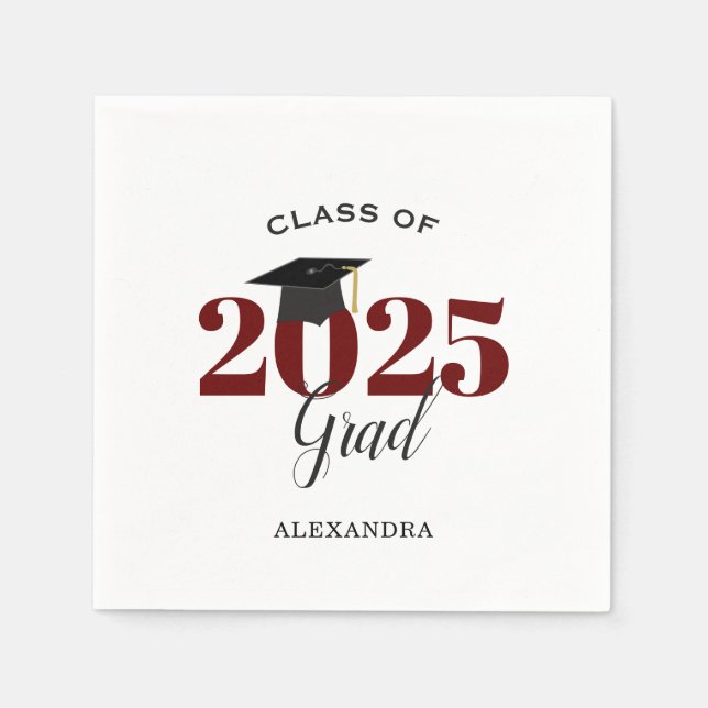Class of 2025 Graduate Modern Maroon Napkin (Front)
