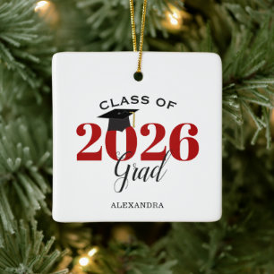 Class of 2025 Graduate Modern Red and Black Ceramic Ornament