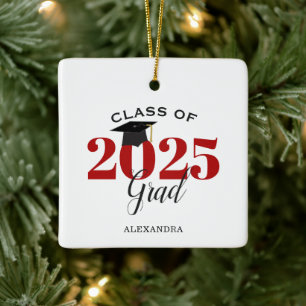 Class of 2025 Graduate Modern Red and Black Ceramic Ornament