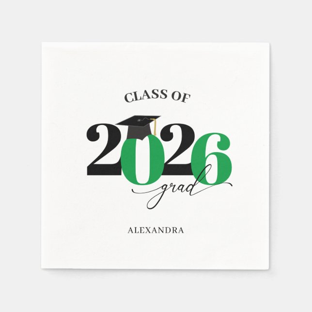 Class of 2025 Graduate Modern Tyopgraphy Green Napkin (Front)