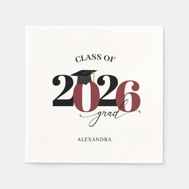 Class of 2025 Graduate Modern Tyopgraphy Maroon Napkin (Front)