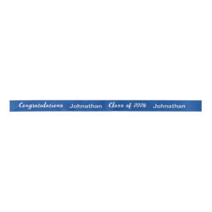 Class of 2025 Graduate Name Blue and White Script Satin Ribbon