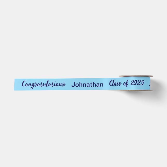 Class of 2025 Graduate Name Light&Dark Blue Script Satin Ribbon (Front)