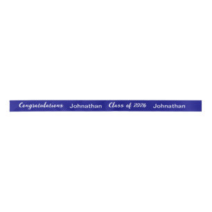 Class of 2025 Graduate Name Navy and White Script Satin Ribbon