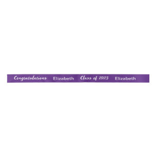 Class of 2025 Graduate Name Purple & White Script Satin Ribbon