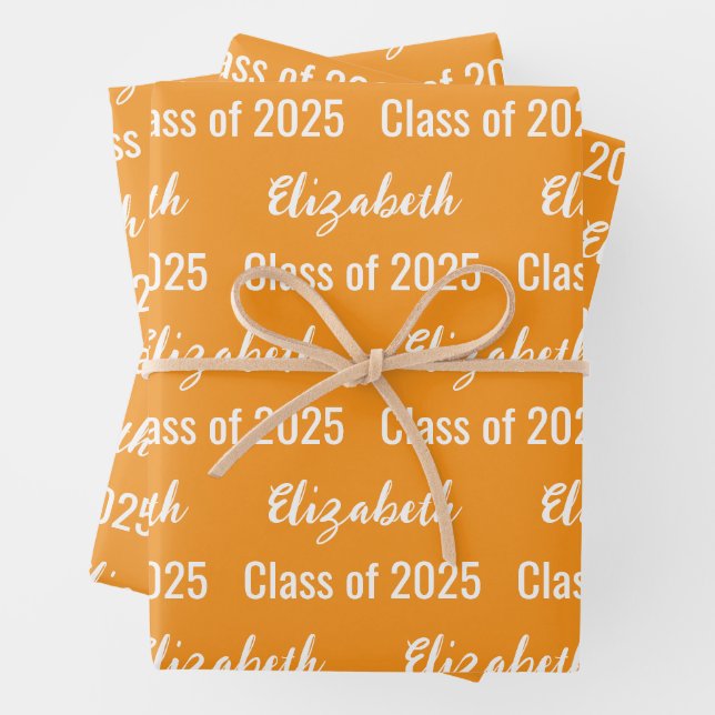 Class of 2025 Graduate Name Royal Orange and White Wrapping Paper Sheet (In situ)