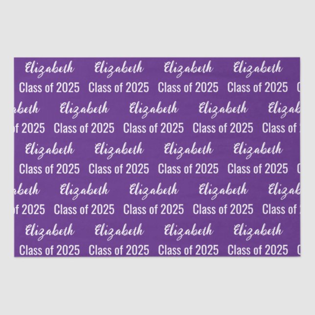 Class of 2025 Graduate Name Royal Purple and White Tissue Paper (Front)
