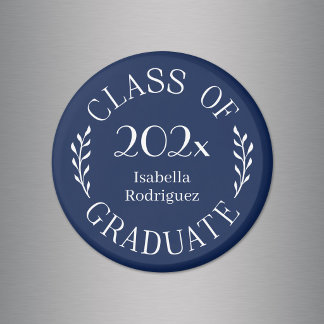 Class of 2025 Graduate Name Typography Navy Blue Magnet