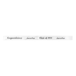 Class of 2025 Graduate Name White and Black Script Satin Ribbon