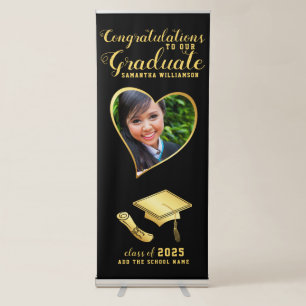 Class of 2025 Graduate Photo Black Gold Graduation Retractable Banner