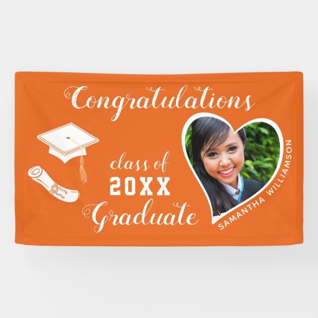 Class of 2025 Graduate Photo Orange Graduation Banner (Horizontal)