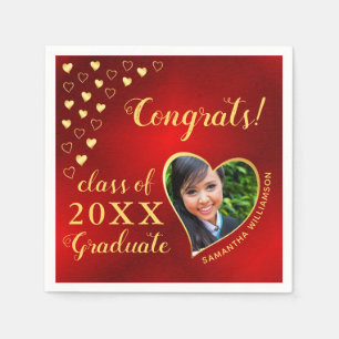 Class of 2025 Graduate Photo Red & Gold Elegant Napkin