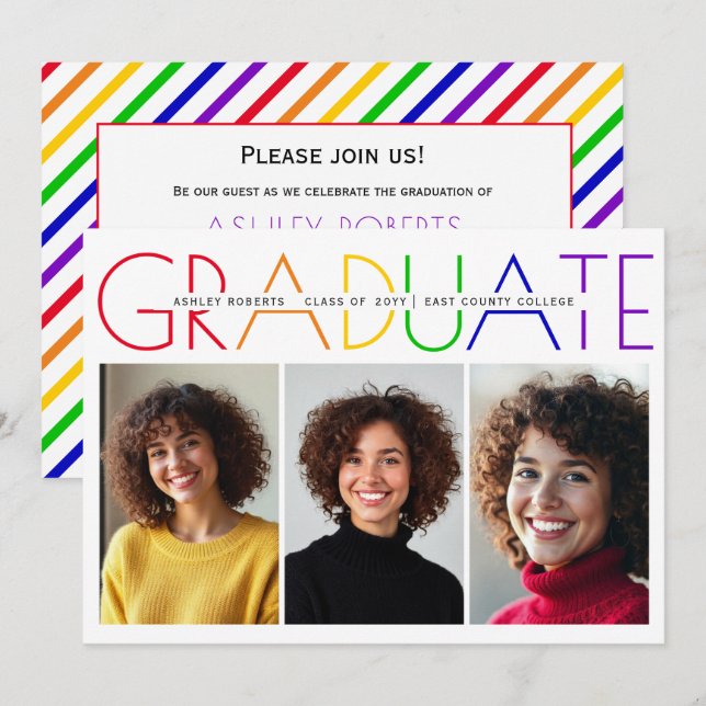 Class of 2025 Graduate rainbow photo collage Invitation (Front/Back)