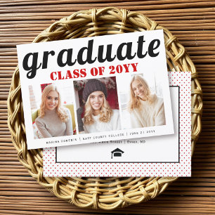 Class of 2025 graduate red typography photo invitation