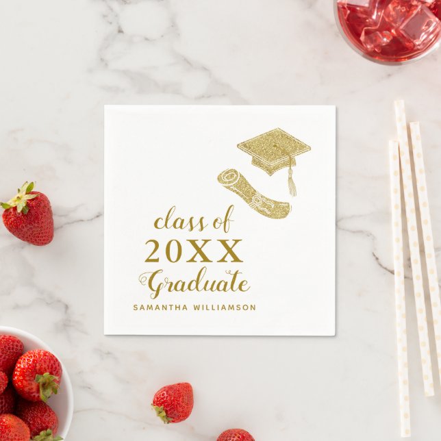 Class of 2025 Graduate White and Gold Graduation Napkin (Insitu)