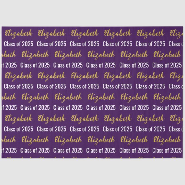 Class of 2025 Graduate's Name Purple White Gold Tissue Paper (Front)