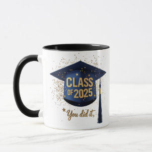 Class of 2025 Graduation Cap Mug – Blue & Gold