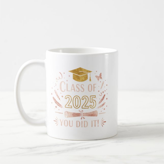 Class of 2025 Graduation Mug – Rose Gold & Gold  (Left)
