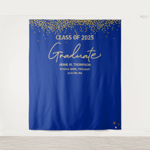 Class of 2025 graduation Royal Blue Gold Confetti Tapestry
