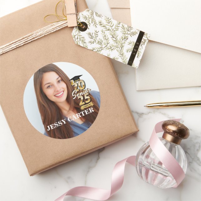 Class of 2025 Graduation Senior Graduate Photo Classic Round Sticker (Gifting)